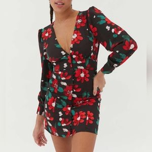 Urban Outfitters Plunging Michelle Long Sleeve Mini Dress XS